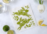 Jangneus Swedish dishcloth, hare green design, 100% biodegradable.