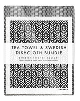 Leaves Tea Towel & 2 Leaves Dishcloths Bundle – Black