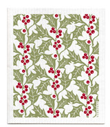 Red holly patterned reusable Swedish dishcloth made from cellulose and cotton by Jangneus
