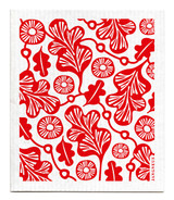 Red oak leaf patterned reusable Swedish dishcloth made from cellulose and cotton by Jangneus