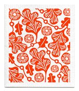Orange oak leaf patterned reusable Swedish dishcloth made from cellulose and cotton by Jangneus
