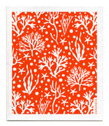 Orange coral patterned reusable Swedish dishcloth made from cellulose and cotton by Jangneus