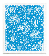 Turquoise coral patterned reusable Swedish dishcloth made from cellulose and cotton by Jangneus