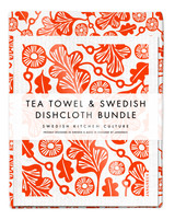 Bundle with 1 tea towel and 2 matching dishcloths oak leaf orange