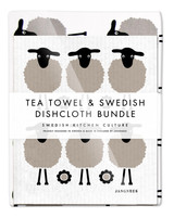 Sheep Tea Towel & 2 Mini Sheep Dishcloths Bundle – Black