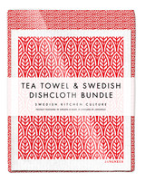 Red leaves tea towel with two matching reusable Swedish dishcloths by Jangneus