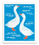 Turquoise geese patterned reusable Swedish dishcloth made from cellulose and cotton by Jangneus