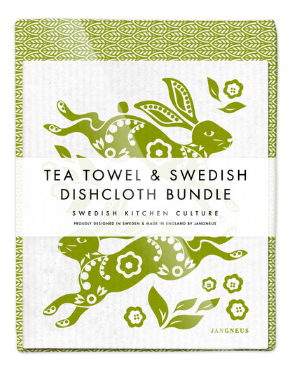 Kitchen Set — Leaves & Hare Green | 1 Tea Towel + 2 Dishcloths