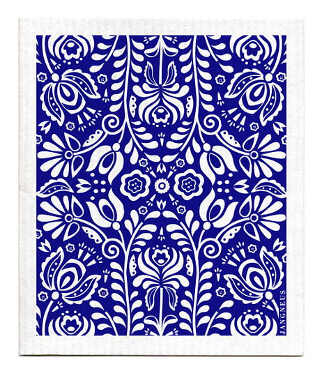 Blue Scandi Bloom patterned reusable Swedish dishcloth made from cellulose and cotton by Jangneus