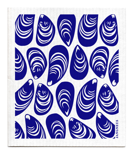 Jangneus Swedish dishcloth, mussel blue design, 100% biodegradable.

