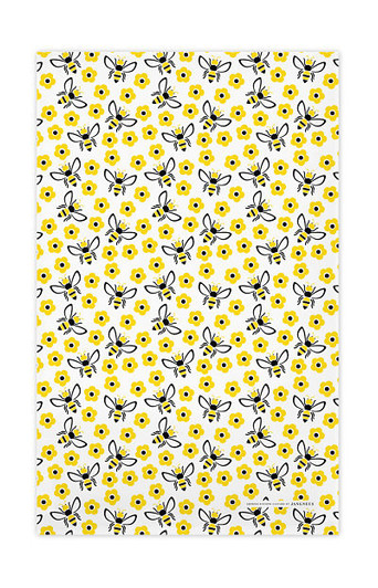 Yellow bees patterned Scandinavian linen cotton kitchen towel by Jangneus