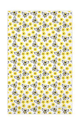 Bees Yellow patterned Scandinavian linen cotton kitchen towel by Jangneus