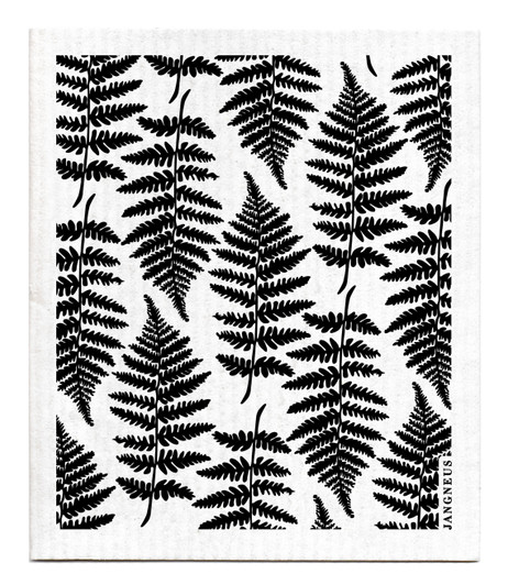 Black fern patterned reusable Swedish dishcloth made from cellulose and cotton by Jangneus
