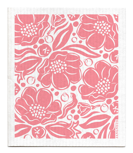 Blush pink flora patterned reusable Swedish dishcloth made from cellulose and cotton by Jangneus