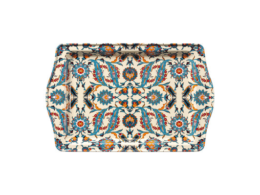Small food-safe Turkish metal tray featuring the Beste pattern