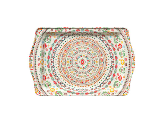 Small food-safe Turkish metal tray featuring the Ece pattern