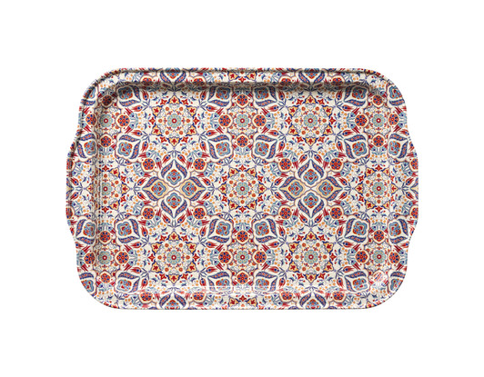 Large food-safe Turkish metal tray featuring the Emel pattern