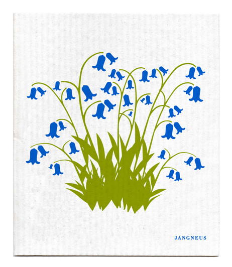 Blue Bluebells patterned reusable Swedish dishcloth made from cellulose and cotton by Jangneus