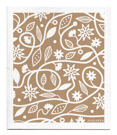 Sand doodle flower patterned reusable Swedish dishcloth made from cellulose and cotton by Jangneus