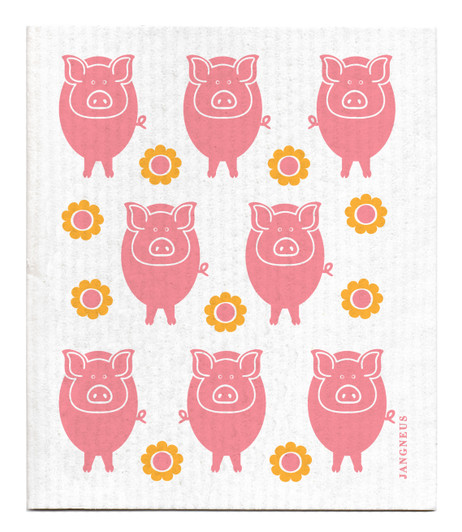 Pink pigs patterned reusable Swedish dishcloth made from cellulose and cotton by Jangneus