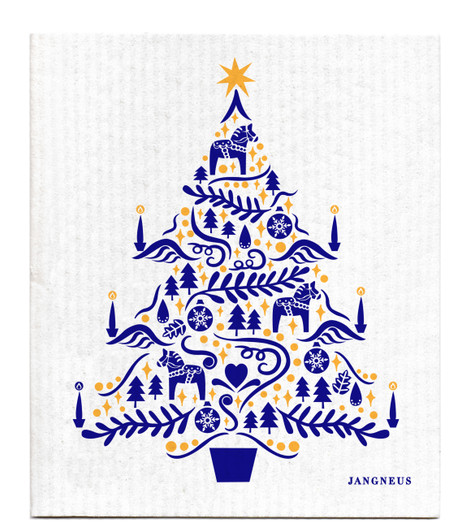 Scandi Tree patterned reusable Swedish dishcloth made from cellulose and cotton by Jangneus