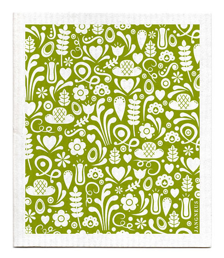 Green Dala patterned reusable Swedish dishcloth made from cellulose and cotton by Jangneus