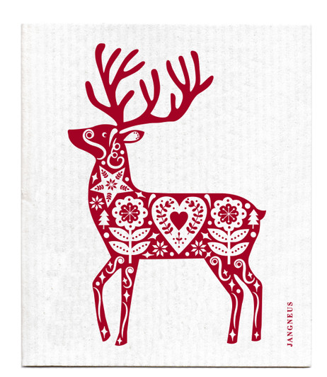 Reindeer Red reusable Swedish dishcloth made from cellulose and cotton by Jangneus