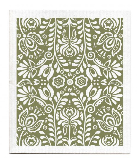 Swedish Dishcloth — Scandi Bloom Olive Green