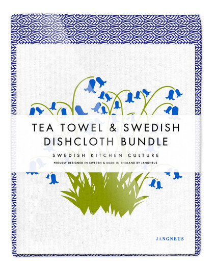 Leaves Tea Towel & 2 Bluebells Dishcloths Bundle – Blue