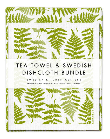 Fern Tea Towel & 2 Fern Dishcloths Bundle – Green