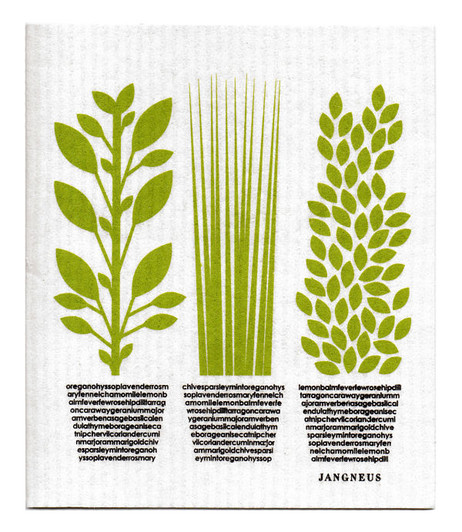 Green herbs patterned reusable Swedish dishcloth made from cellulose and cotton by Jangneus