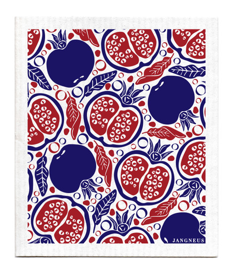 Pomegranate Red patterned reusable Swedish dishcloth made from cellulose and cotton by Jangneus