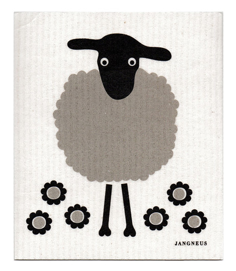 Black sheep patterned reusable Swedish dishcloth made from cellulose and cotton by Jangneus