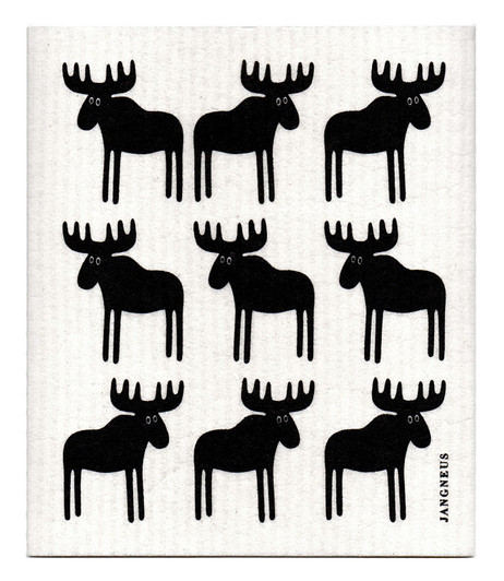 Black moose patterned reusable Swedish dishcloth made from cellulose and cotton by Jangneus