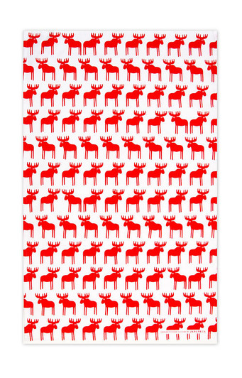 Red moose patterned Swedish kitchen towel made from natural linen and cotton by Jangneus