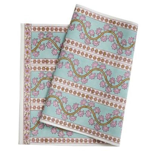 Handmade Orchid Turquoise block print cotton table runner by Bungalow Denmark