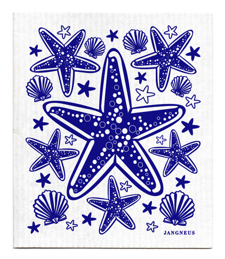 Swedish dishcloth 100% biodegradable 7 by 8 inches, Blue starfish by Jangneus