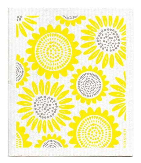 Yellow sunflower patterned reusable Swedish dishcloth made from cellulose and cotton by Jangneus