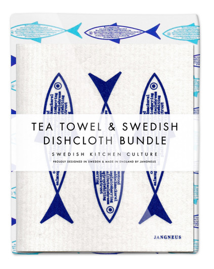 Kitchen Set — Fish Blue | 1 Tea Towel + 2 Dishcloths