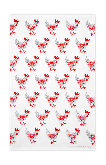 Grey hen patterned Scandinavian linen cotton kitchen towel by Jangneus