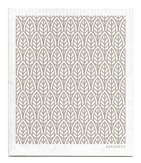 Grey leaves patterned reusable Swedish dishcloth made from cellulose and cotton by Jangneus