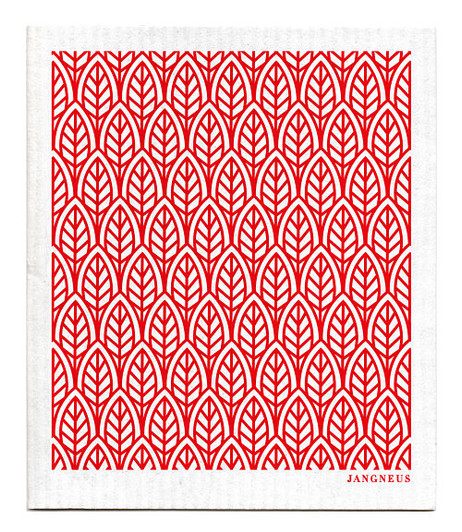Red leaves patterned reusable Swedish dishcloth made from cellulose and cotton by Jangneus