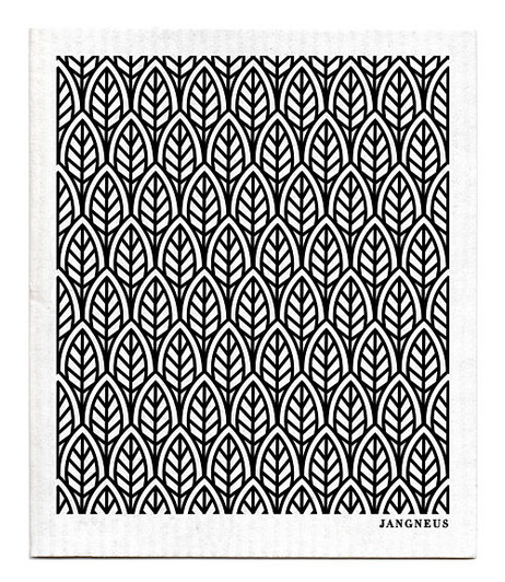 Black leaves patterned reusable Swedish dishcloth made from cellulose and cotton by Jangneus