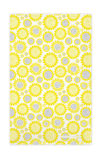 Yellow sunflower patterned Scandinavian linen cotton kitchen towel by Jangneus