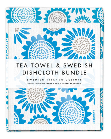 Sunflower Tea Towel & 2 Sunflower Dishcloths Bundle – Turquoise