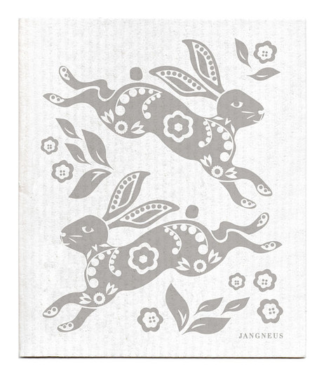 Grey hare patterned reusable Swedish dishcloth made from cellulose and cotton by Jangneus