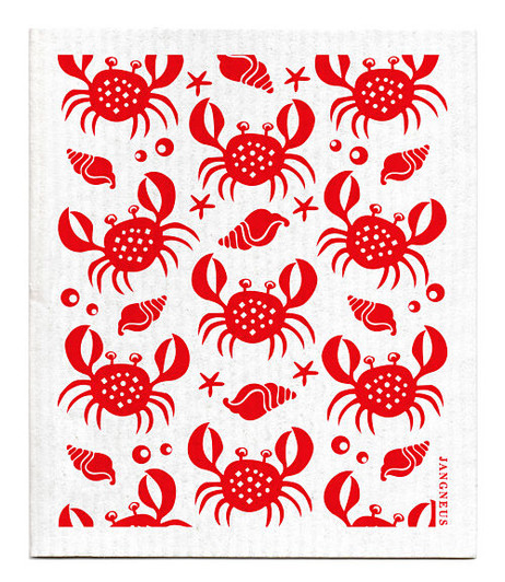 Swedish dishcloth 100% biodegradable 7 by 8 inches, Crabs red by Jangneus