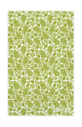 Green oak leaf patterned Scandinavian linen cotton kitchen towel by Jangneus