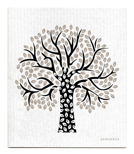 Black tree patterned reusable Swedish dishcloth made from cellulose and cotton by Jangneus
