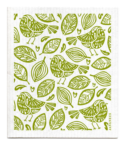 Swedish Dishcloth - Robins - Green